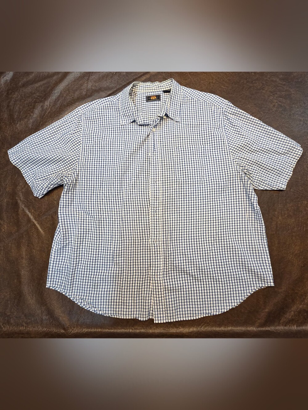 Men's Route 66 Blue And White Plaid Button Down Shirt